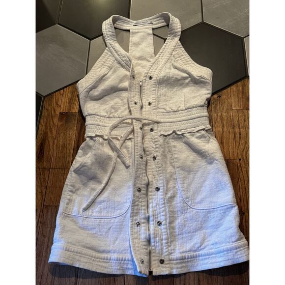 REBECCA MINKOFF Royal Racerback Dress white Sz S drawstring pockets v-neck VEUC - Picture 3 of 8